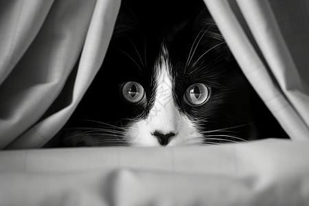 黑白猫猫咪窥探的黑白世界背景