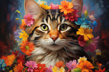 花环中的彩猫图片