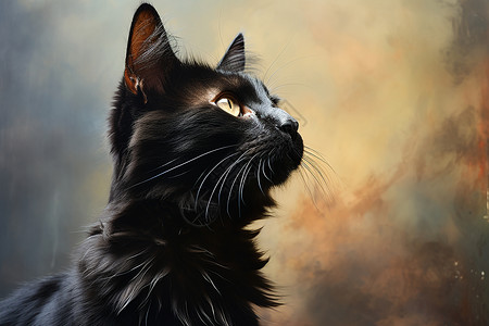 黑猫仰望天空图片
