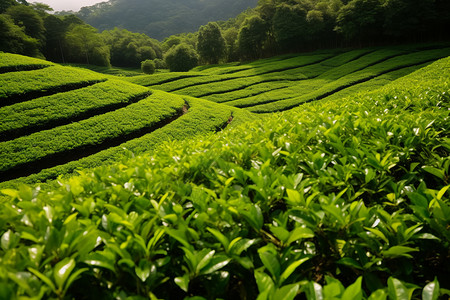 翠绿的农村茶园图片