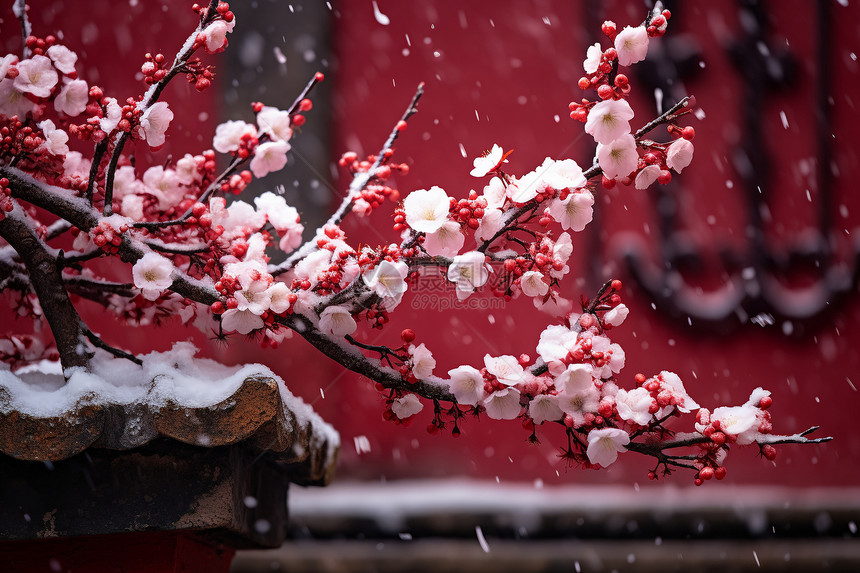 梅花飘雪的风景图片