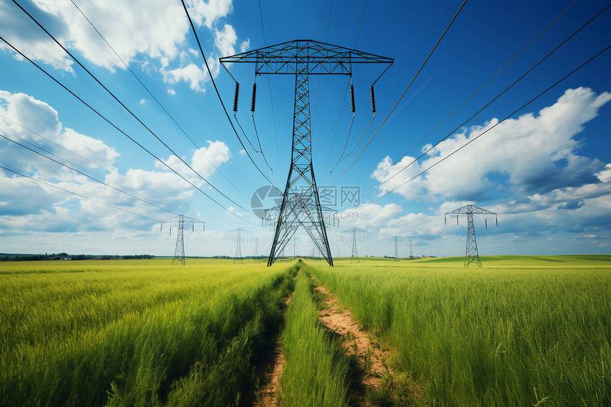 乡村田野中的电力塔图片