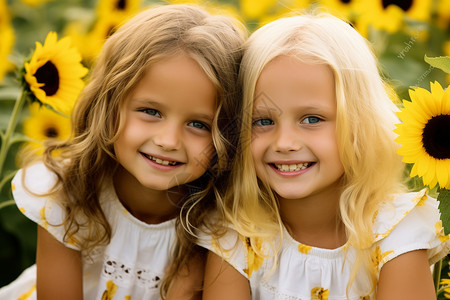 夏日户外玩耍的双胞胎姐妹图片