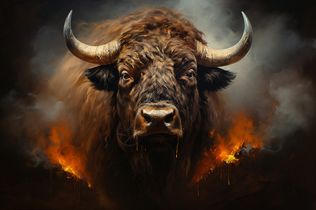 抽象艺术的野牛油画插图图片
