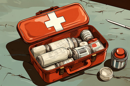 万分紧急卡通创意的急救箱物品插图插画