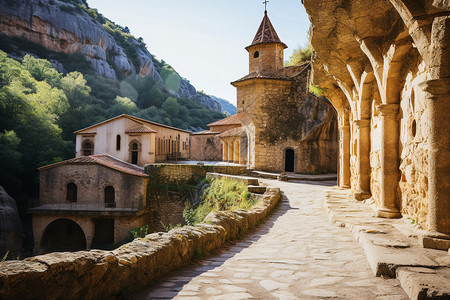 壮丽的修道院建筑景观背景图片
