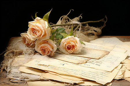 浪漫风格复古风格的信件和花朵背景