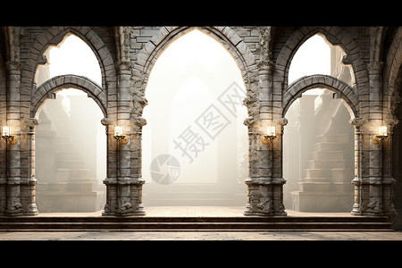 城堡内部哥特式城堡建筑拱门设计图片