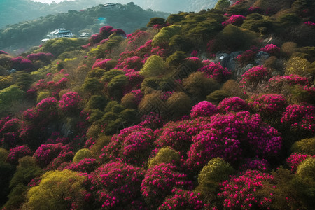 山中绽放的粉色花朵高清图片