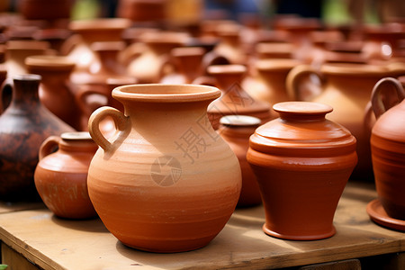 传统手工的黏土赤陶坛子图片