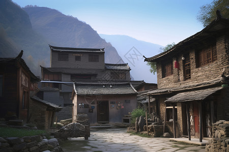 古朴的乡村房屋建筑背景图片