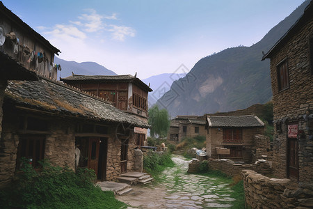 美丽古朴i乡村田园农舍的美丽景观背景