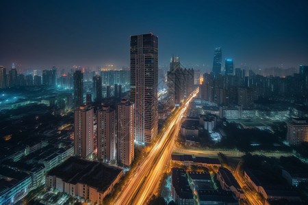 繁华的城市建筑夜景背景图片