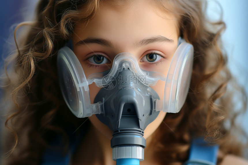 医学治呼吸治疗的外国小女孩图片