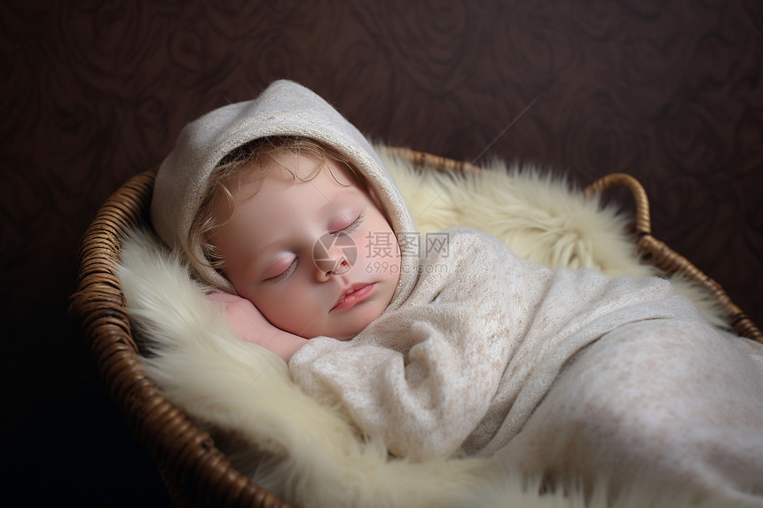 摇篮中安睡的新生儿图片