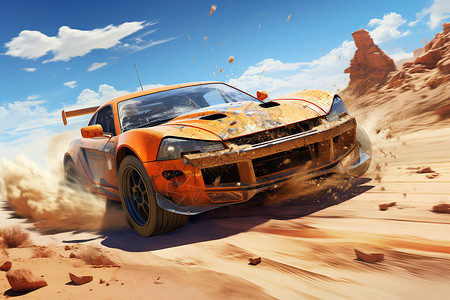 越野狂飙沙漠中狂飙的车辆插画