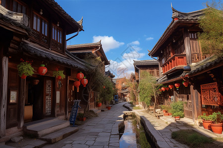 传统建筑的丽江古城背景图片