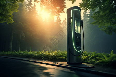 林中的新能源充电桩图片