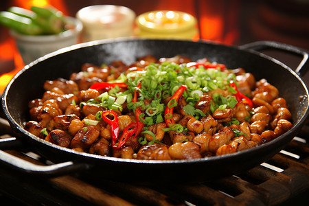 辣炒肉传统美食的辣椒炒肉背景