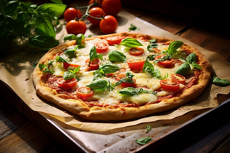 餐盘上的番茄意大利披萨高清图片