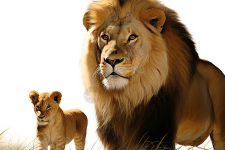 母狮和幼崽的特写镜头高清图片