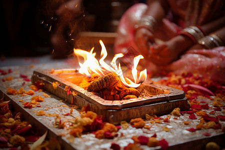 印度传统的火焰仪式高清图片