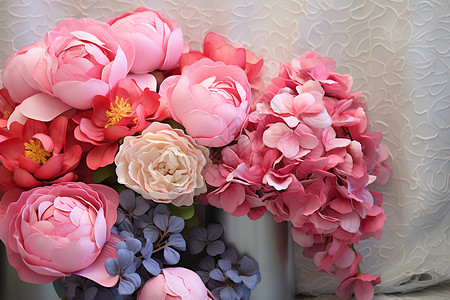 粉色的绣球花花束装饰背景图片