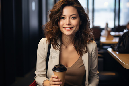咖啡店中稳重的职场女性图片