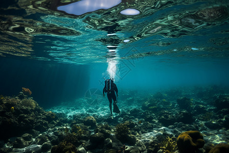 海面下的浮潜爱好者高清图片