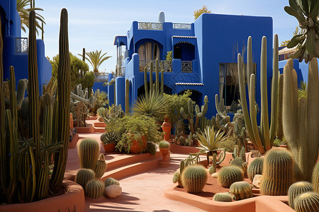 沙漠中的创意蓝色住宅背景图片
