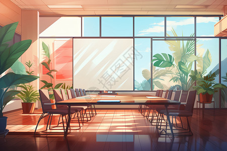 会议餐厅大型的商务会议室插画