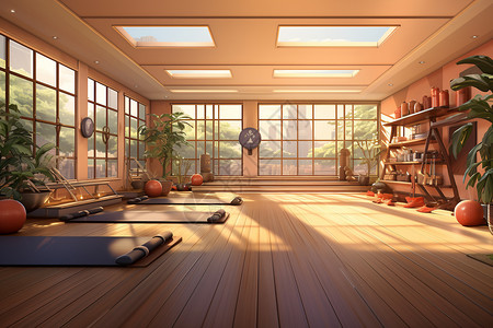 洒满阳光的瑜伽室图片