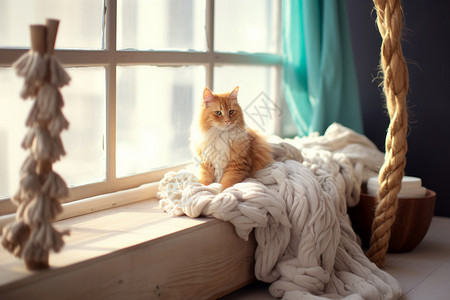 窗边阳光下的小猫图片