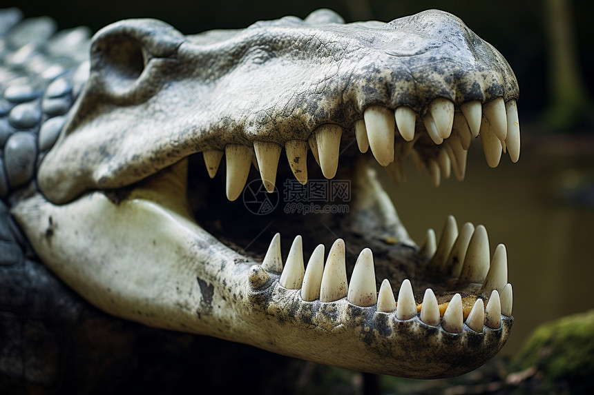 鳄鱼牙齿的特写镜头图片