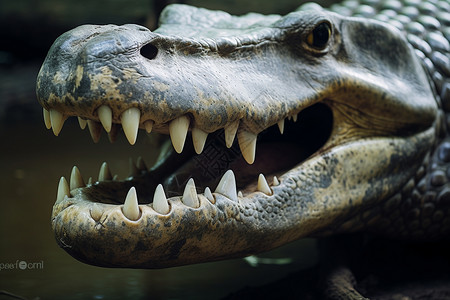 野生鳄鱼锋利的牙齿背景