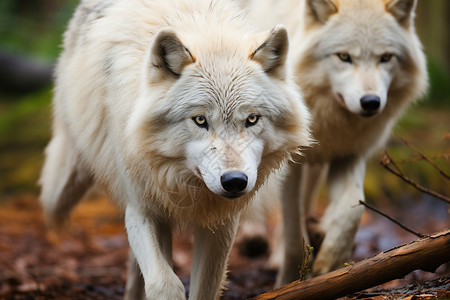 凶猛眼神的白狼群背景图片