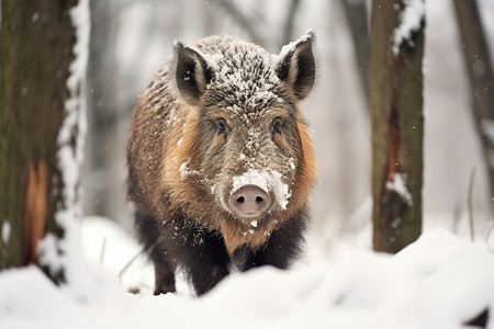 冬季户外的野猪背景图片