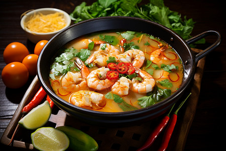 麻辣泰式汤传统美食的泰式海鲜汤背景