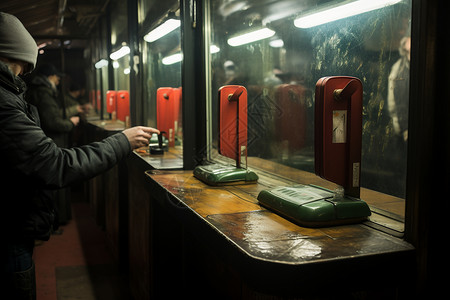 地铁站中的老式电话柜台背景图片