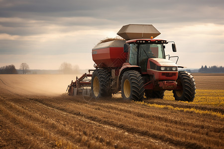 农机机械收割机在田里收割粮食背景