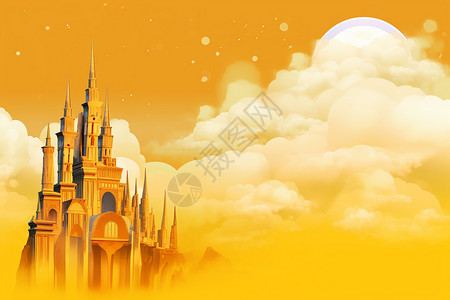 云朵中的城堡背景图片