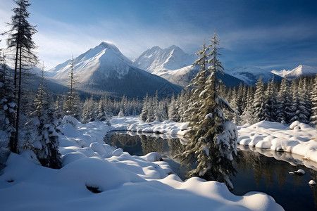 大雪覆盖的森林背景图片