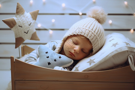 摇篮中安睡的可爱婴儿图片
