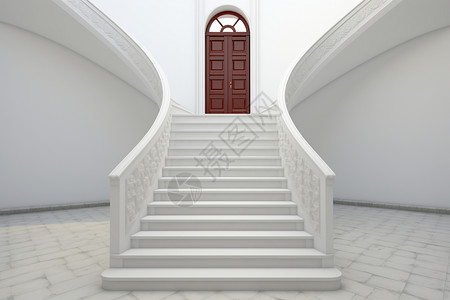 通往二楼的白色楼梯背景图片