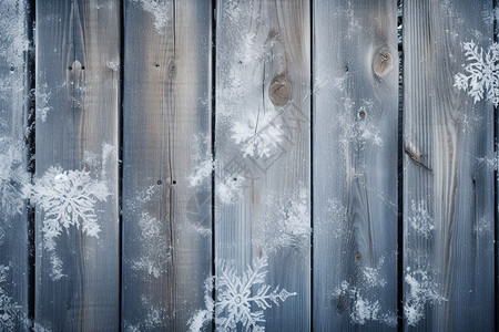 木板上落满雪花图片
