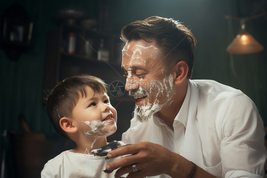 教儿子剃须的父亲图片