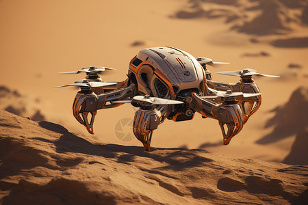 飞行机器人沙漠里飞行的机器人背景