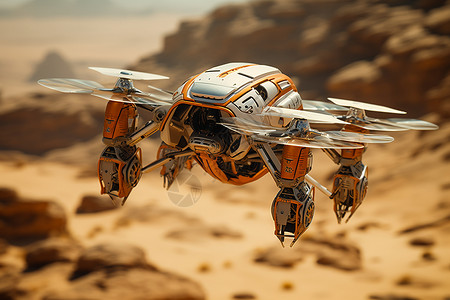 沙漠中飞行的无人机背景图片