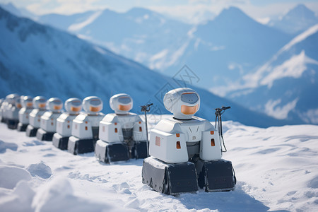 雪地中站成一排的机器人背景图片