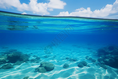 海底礁石海底阳光下的碧蓝世界背景